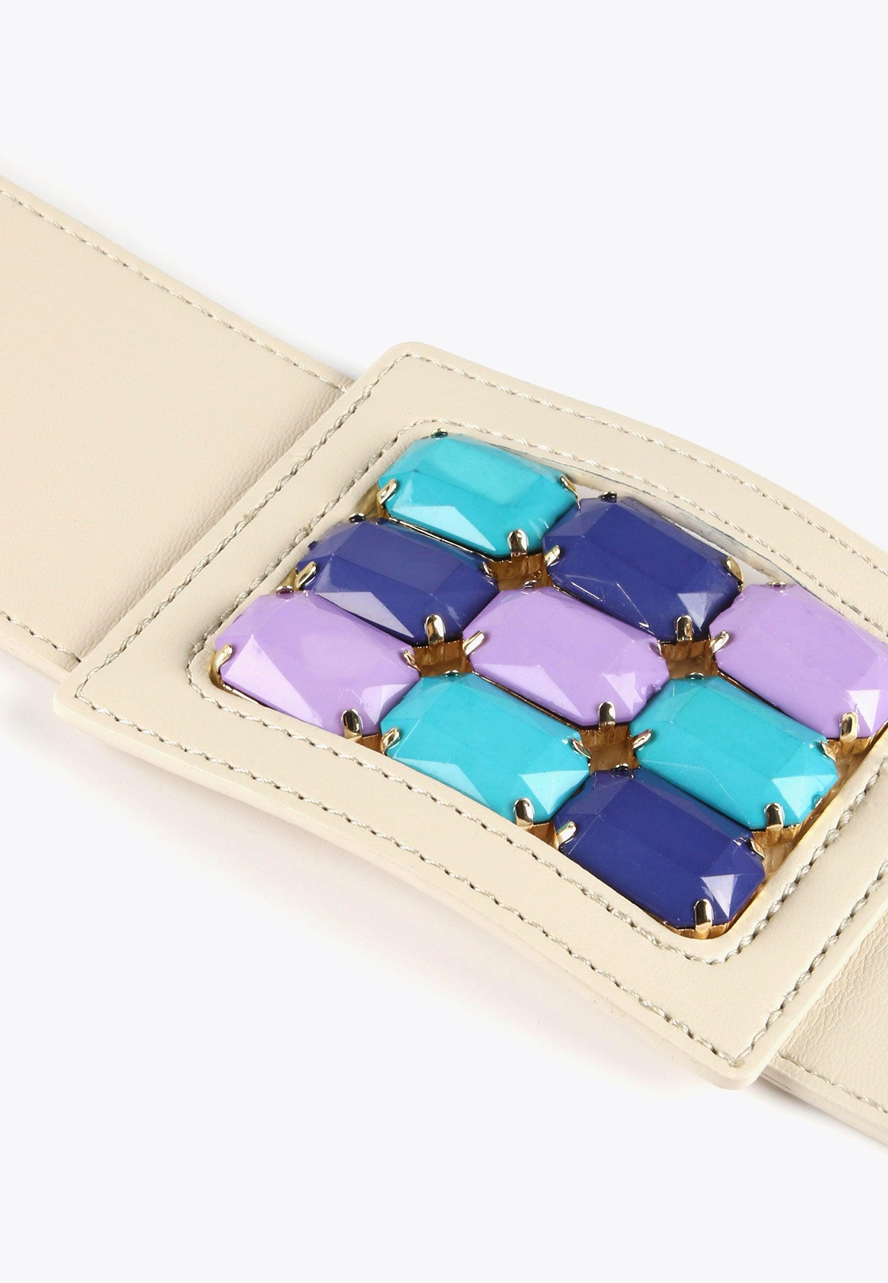 LS2406012-Ecru-Elasticated raffia-effect belt