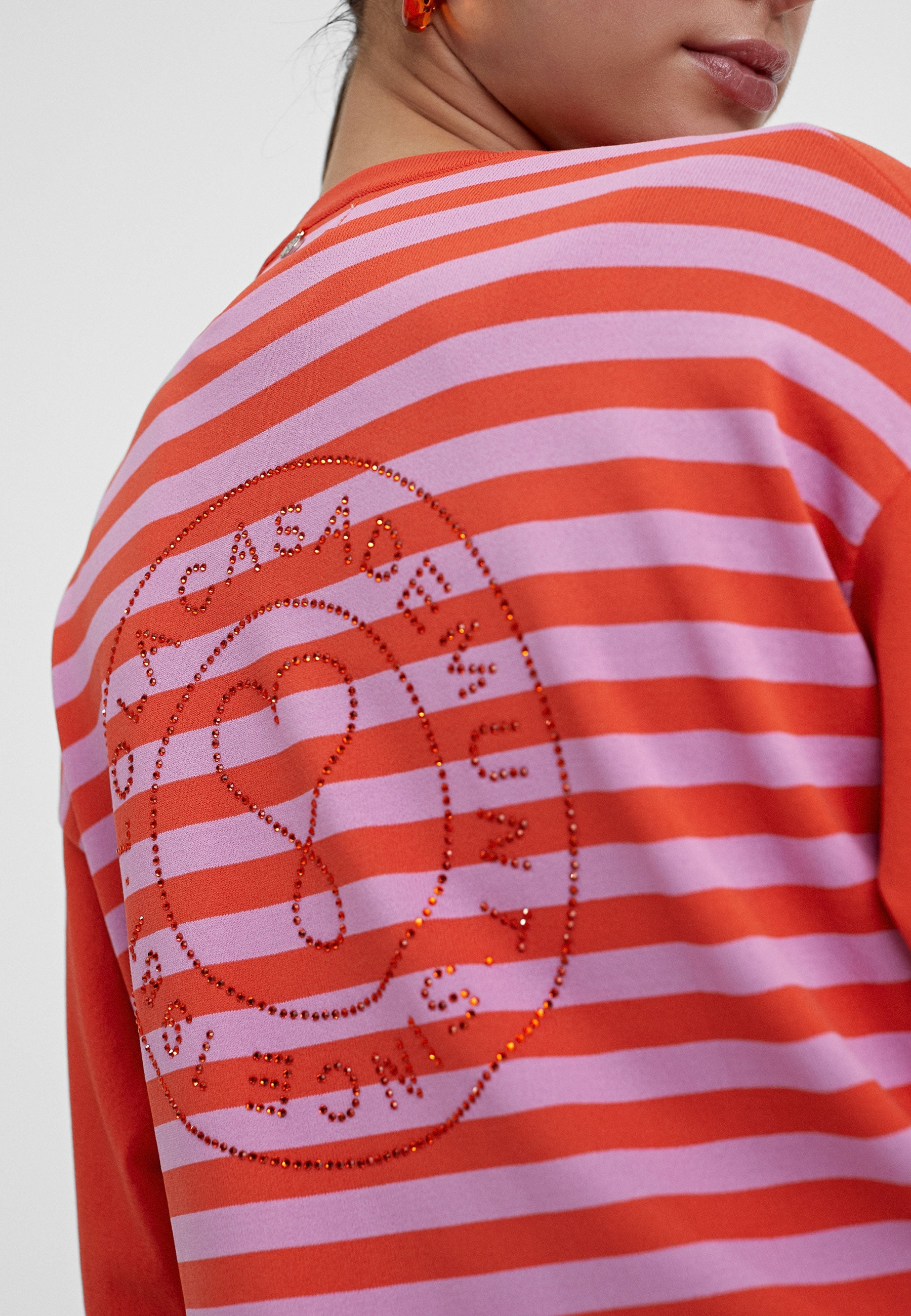 LS2411003-Red-Pink-Two-tone striped knit cardigan