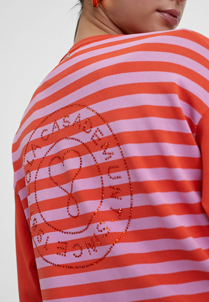 LS2411003-Red-Pink-Two-tone striped knit cardigan