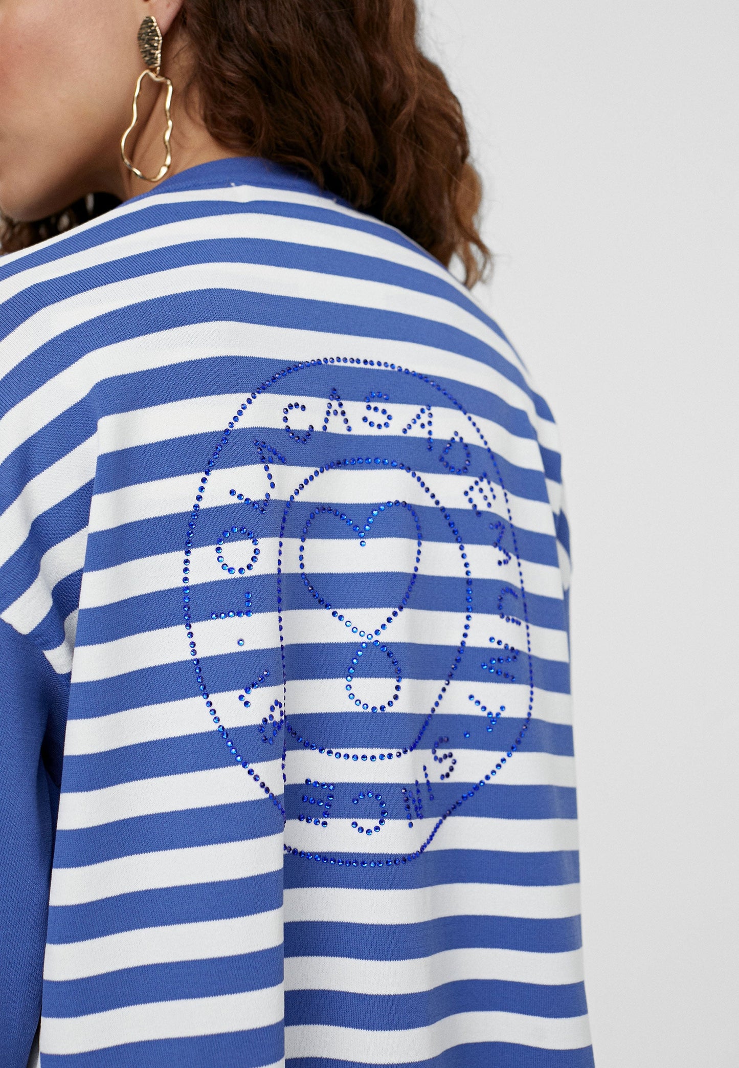 LS2411003-Blue-White-Two-tone striped knit cardigan