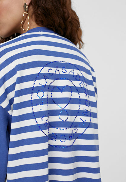 LS2411003-Blue-White-Two-tone striped knit cardigan