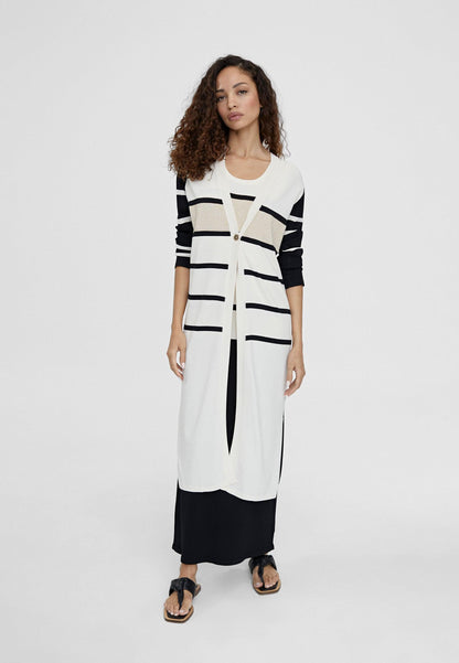 LS2411004-Black-Ecru-Striped knit cardigan