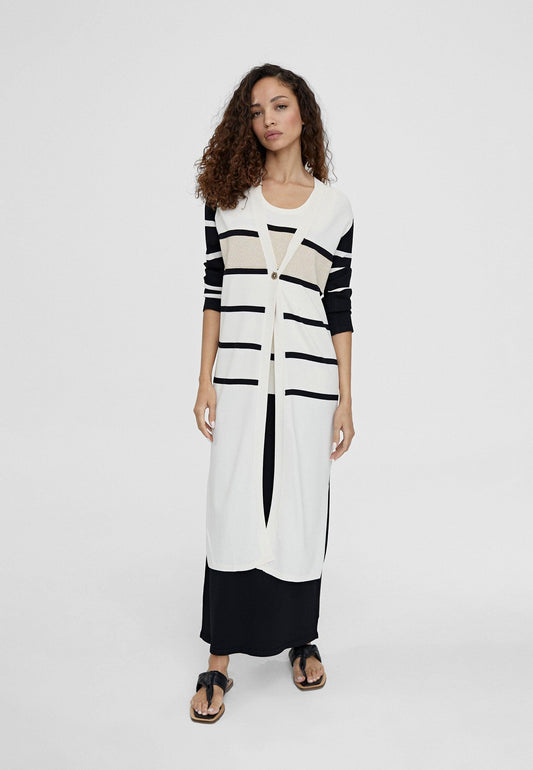 LS2411004-Black-Ecru-Striped knit cardigan
