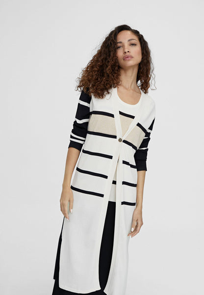 LS2411004-Black-Ecru-Striped knit cardigan