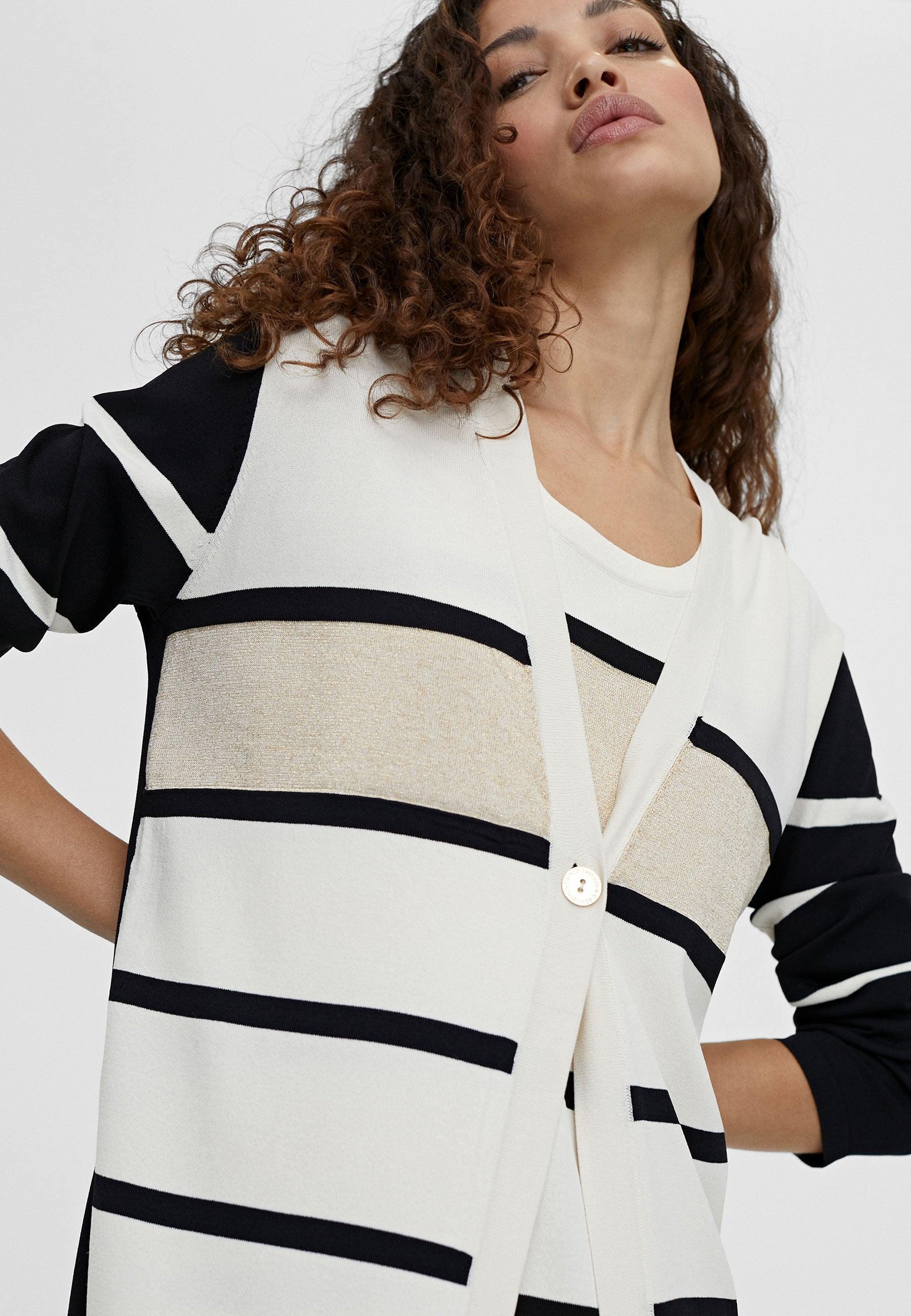 LS2411004-Black-Ecru-Striped knit cardigan