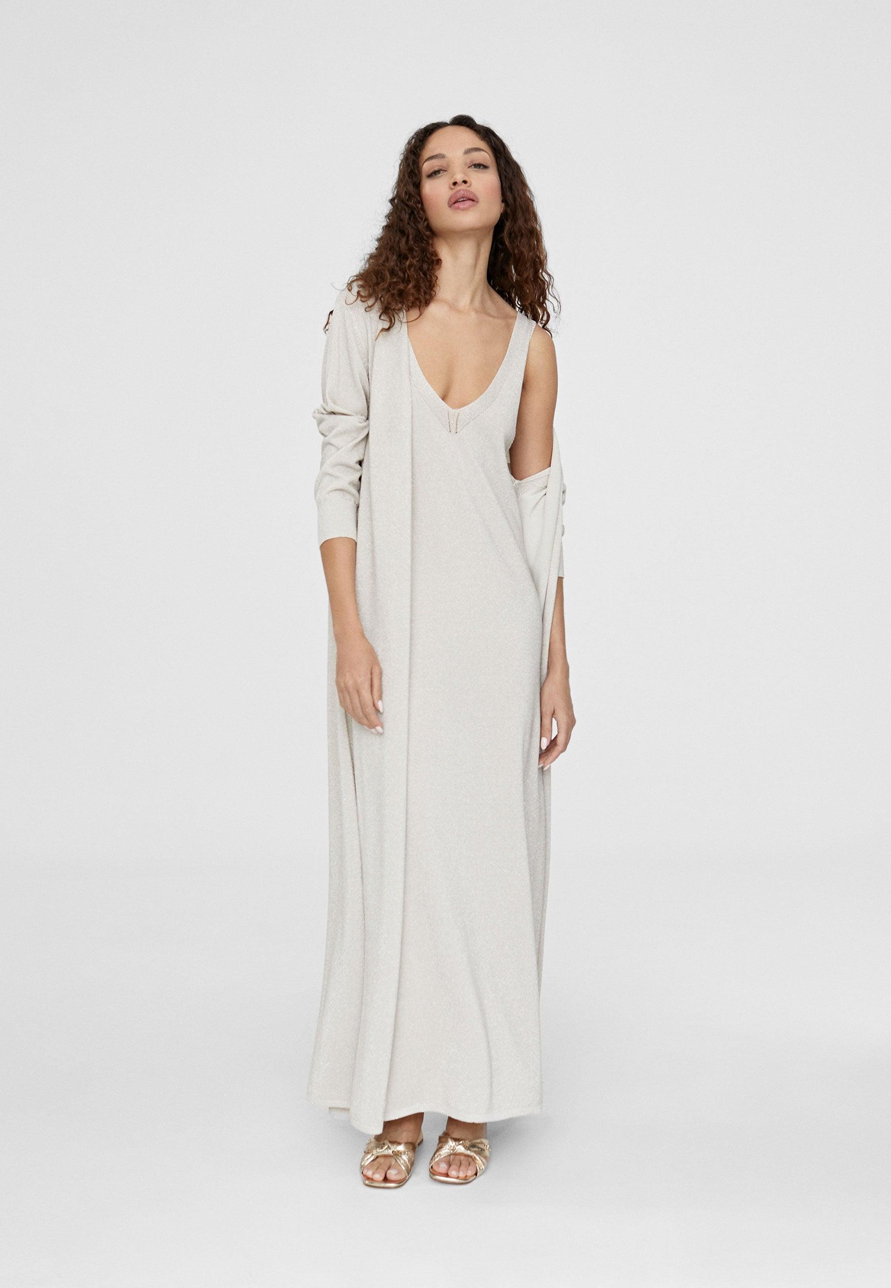 LS2411007-Ecru-Long knit cardigan