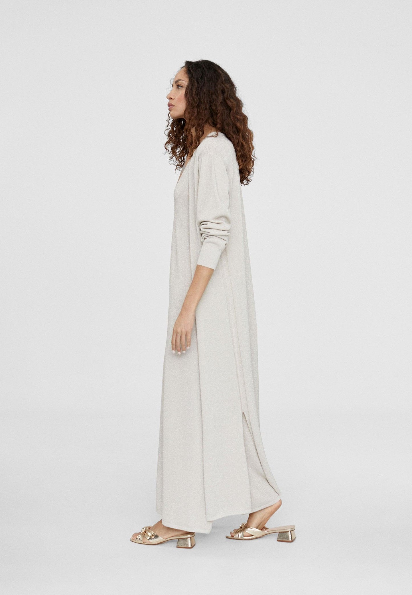 LS2411007-Ecru-Long knit cardigan