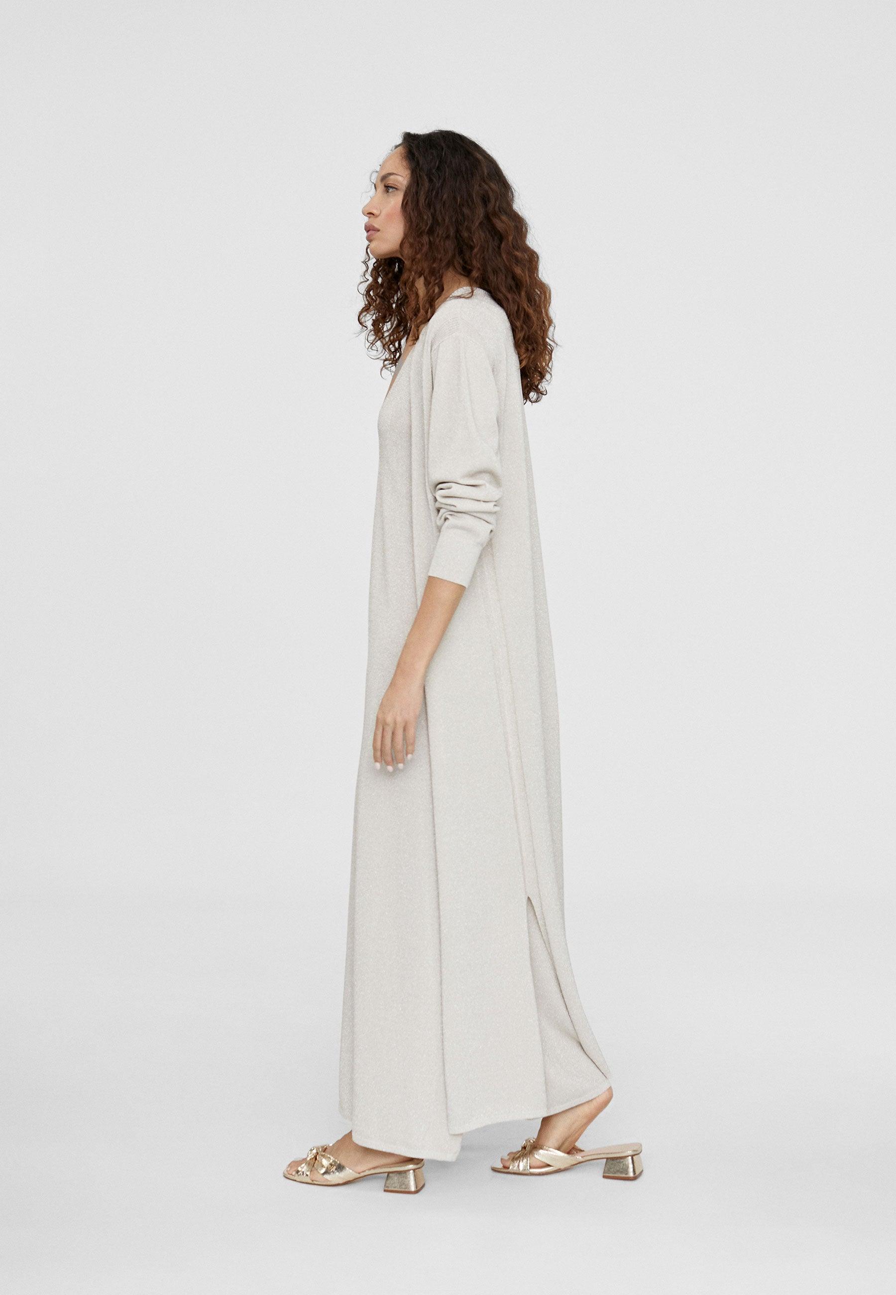 LS2411007-Ecru-Long knit cardigan