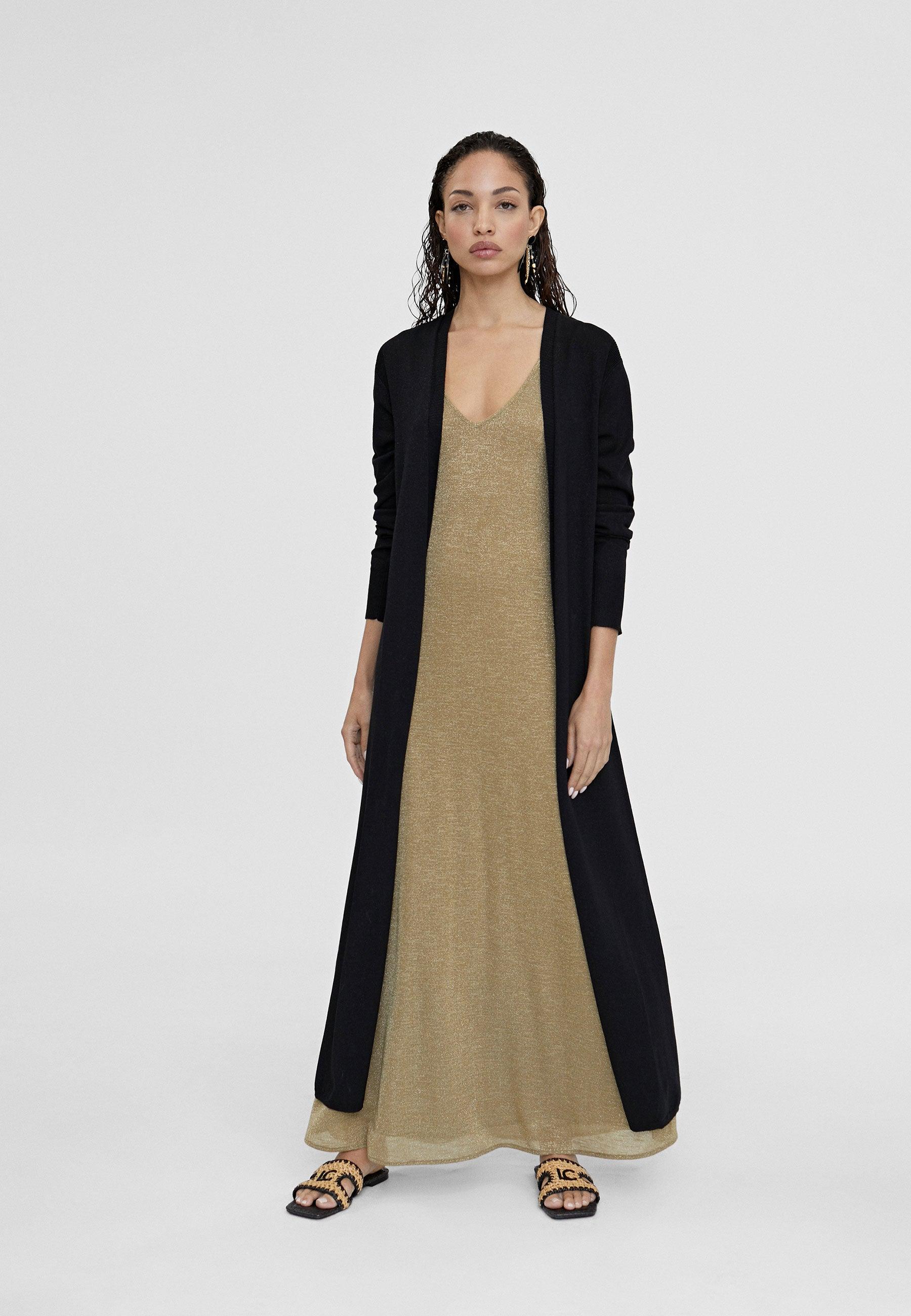 LS2411007-Black-Long knit cardigan