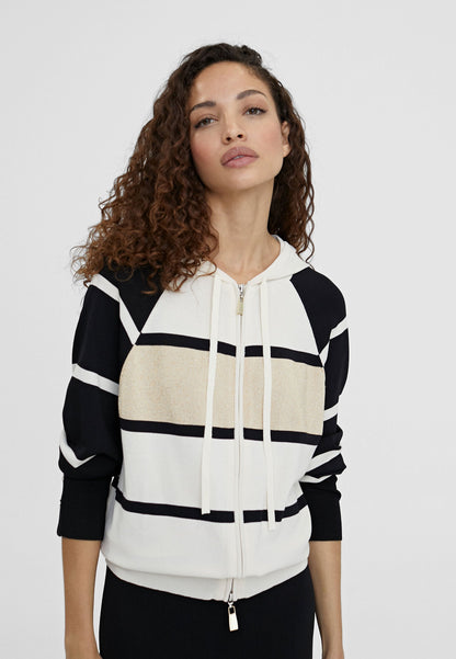 LS2411014-Black-Ecru-Striped jacket with hood