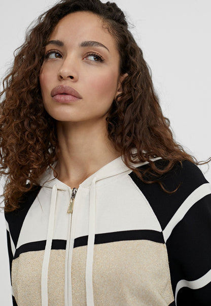 LS2411014-Black-Ecru-Striped jacket with hood