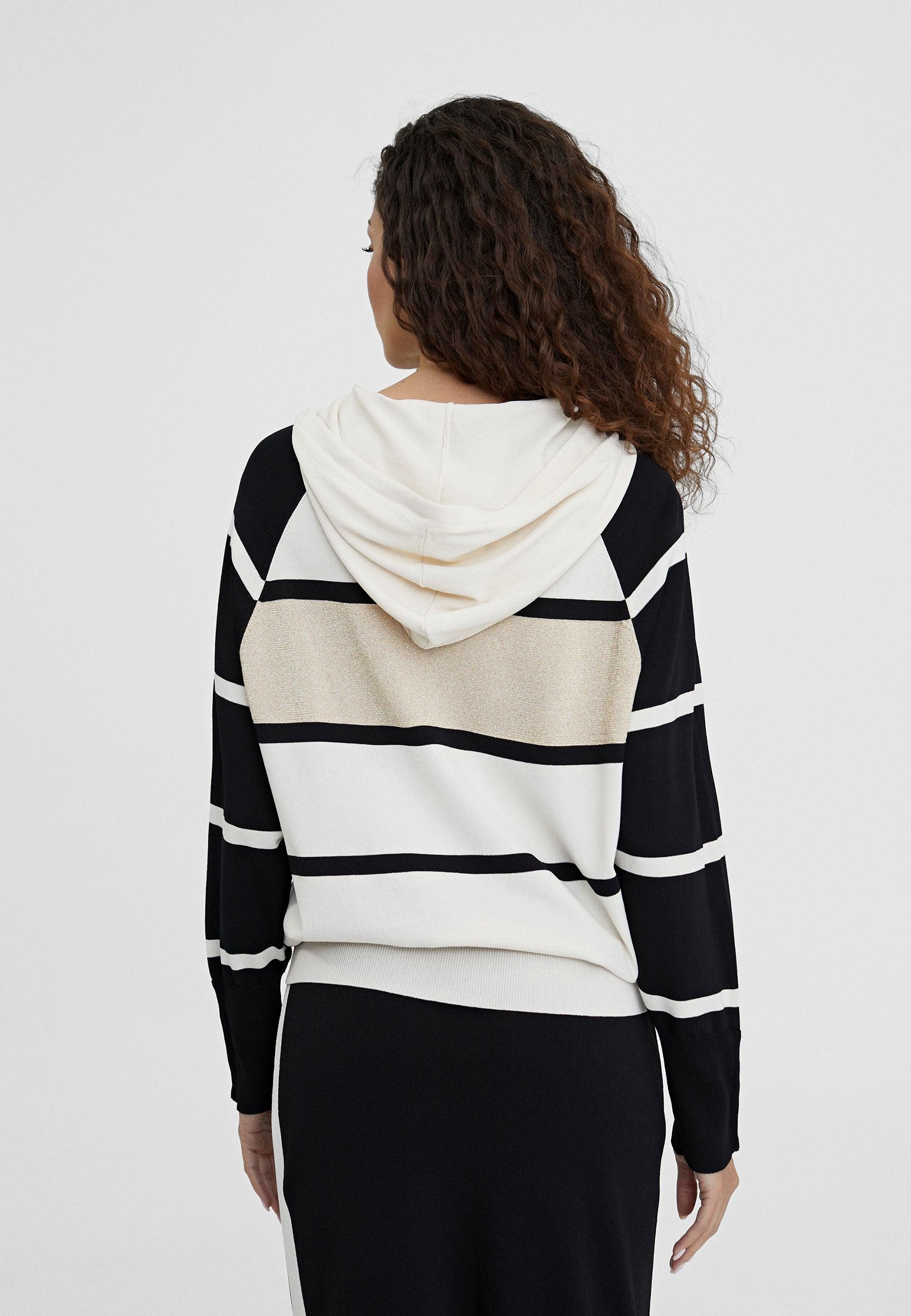 LS2411014-Black-Ecru-Striped jacket with hood