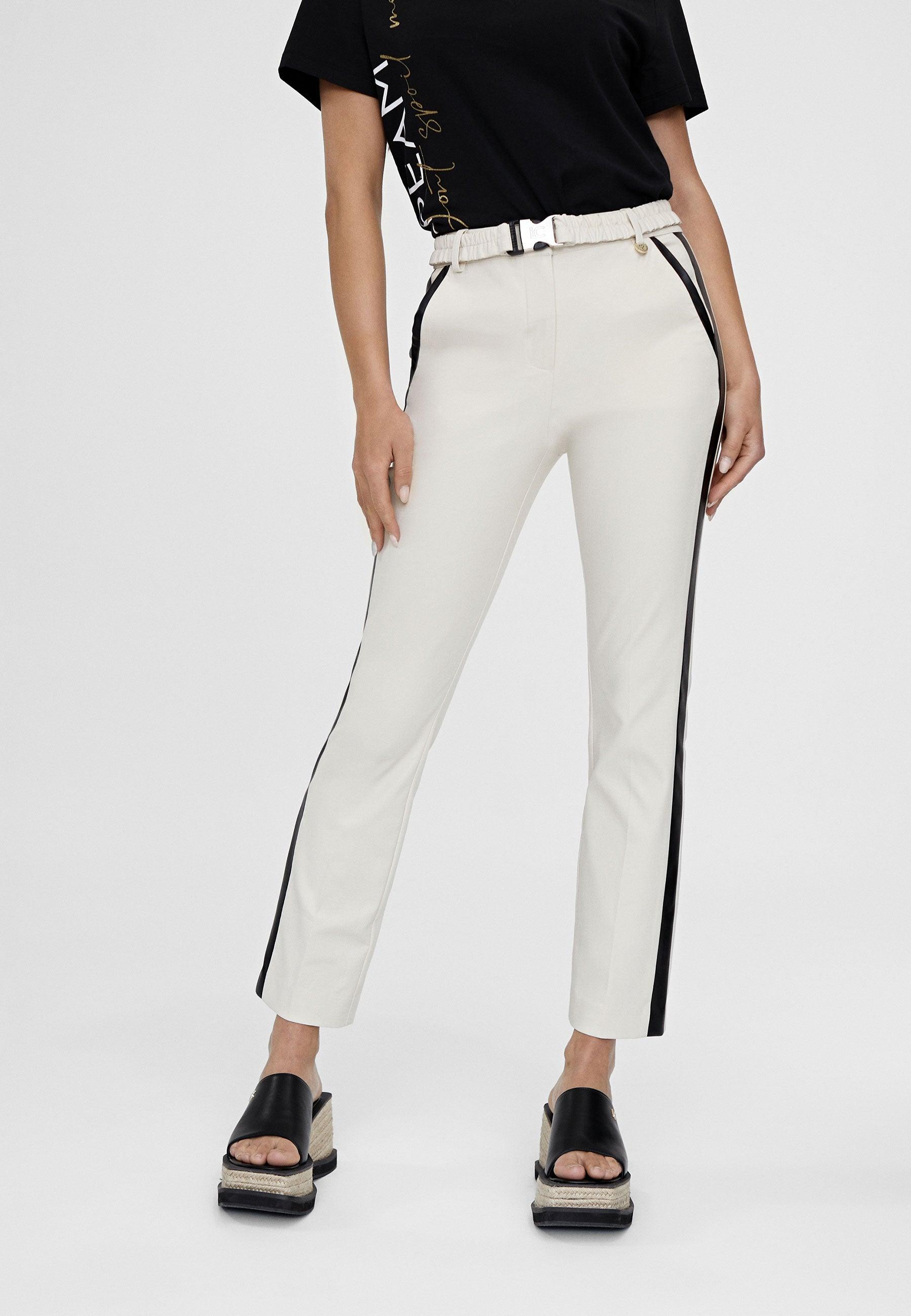 LS2414018-Ecru-Black-Straight cut trousers with side band