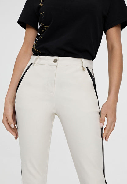 LS2414018-Ecru-Black-Straight cut trousers with side band