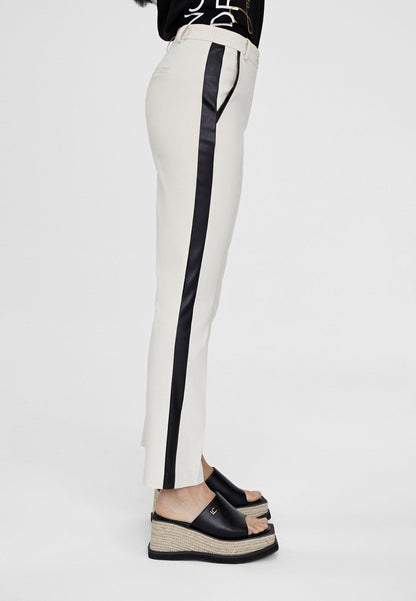 LS2414018-Ecru-Black-Straight cut trousers with side band