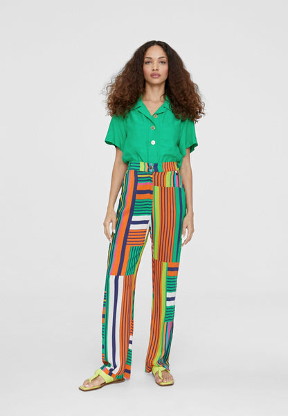 LS2414030-Green-Orange-Multicoloured palazzo trousers