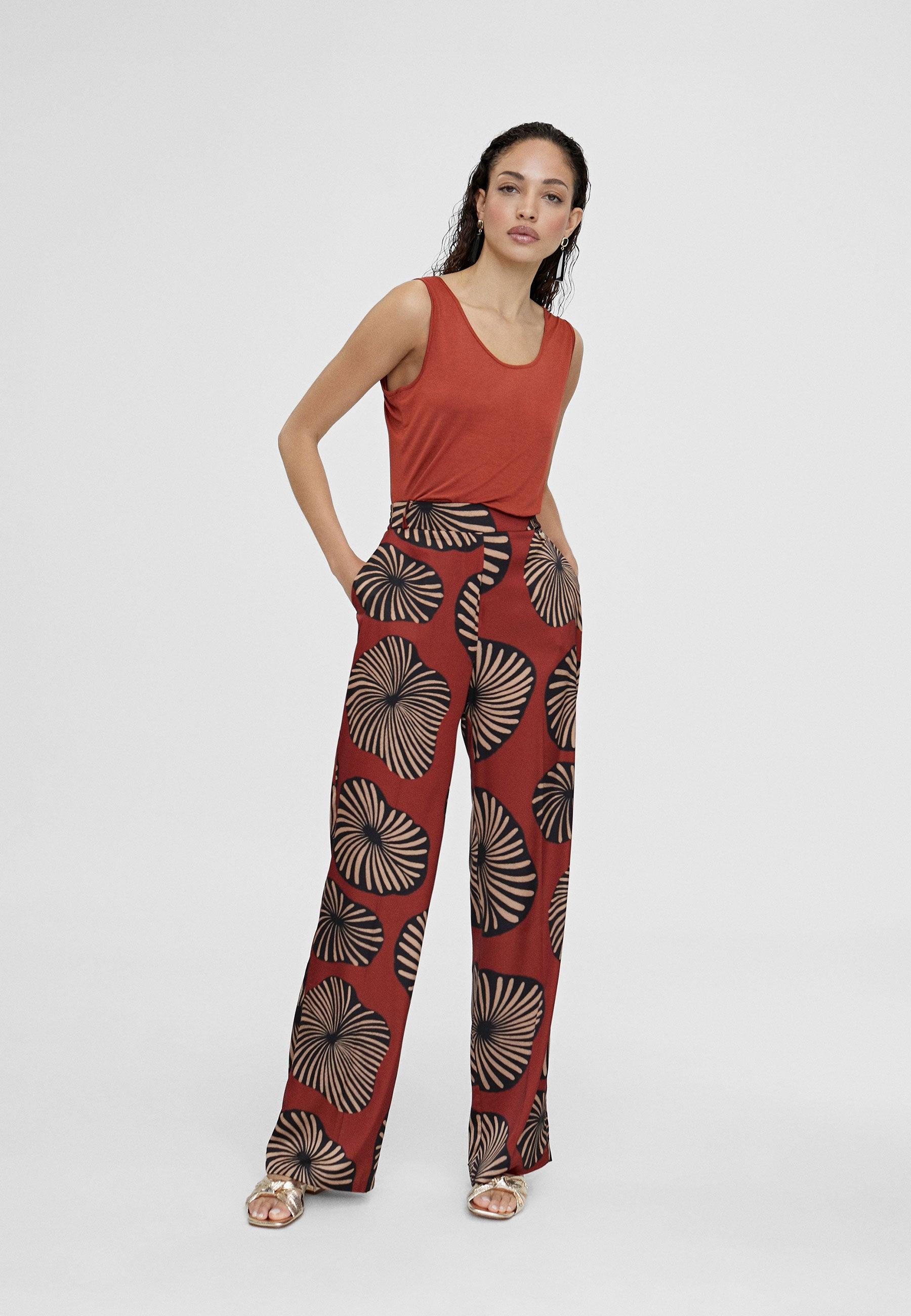 LS2414031-Red-Black-Straight printed trousers