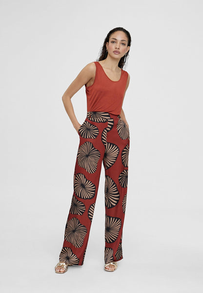 LS2414031-Red-Black-Straight printed trousers