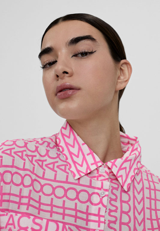 LS2415003-Fuchsia-Oversized logo print shirt 