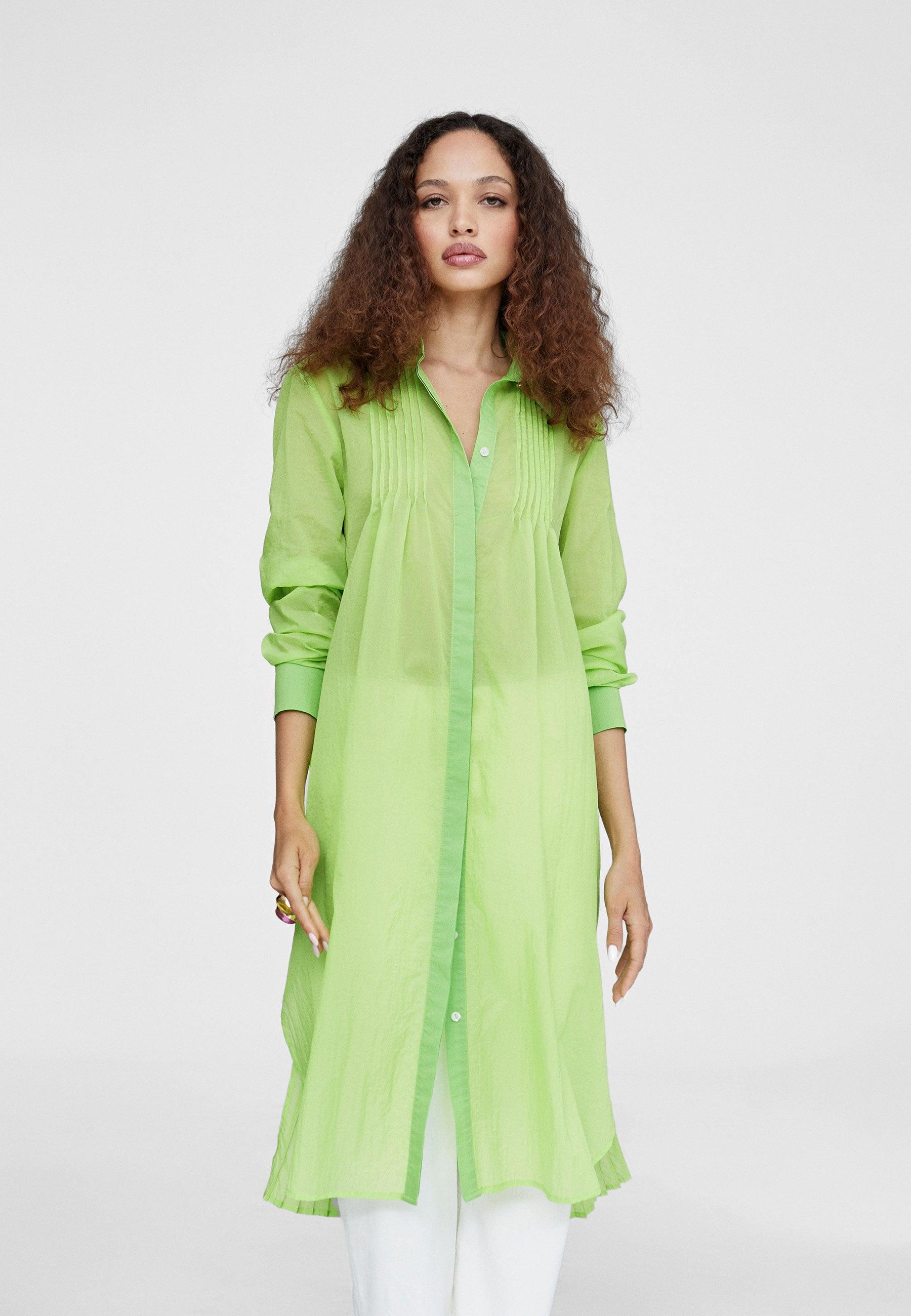 LS2415011-Pistachio-Long blouse with slits