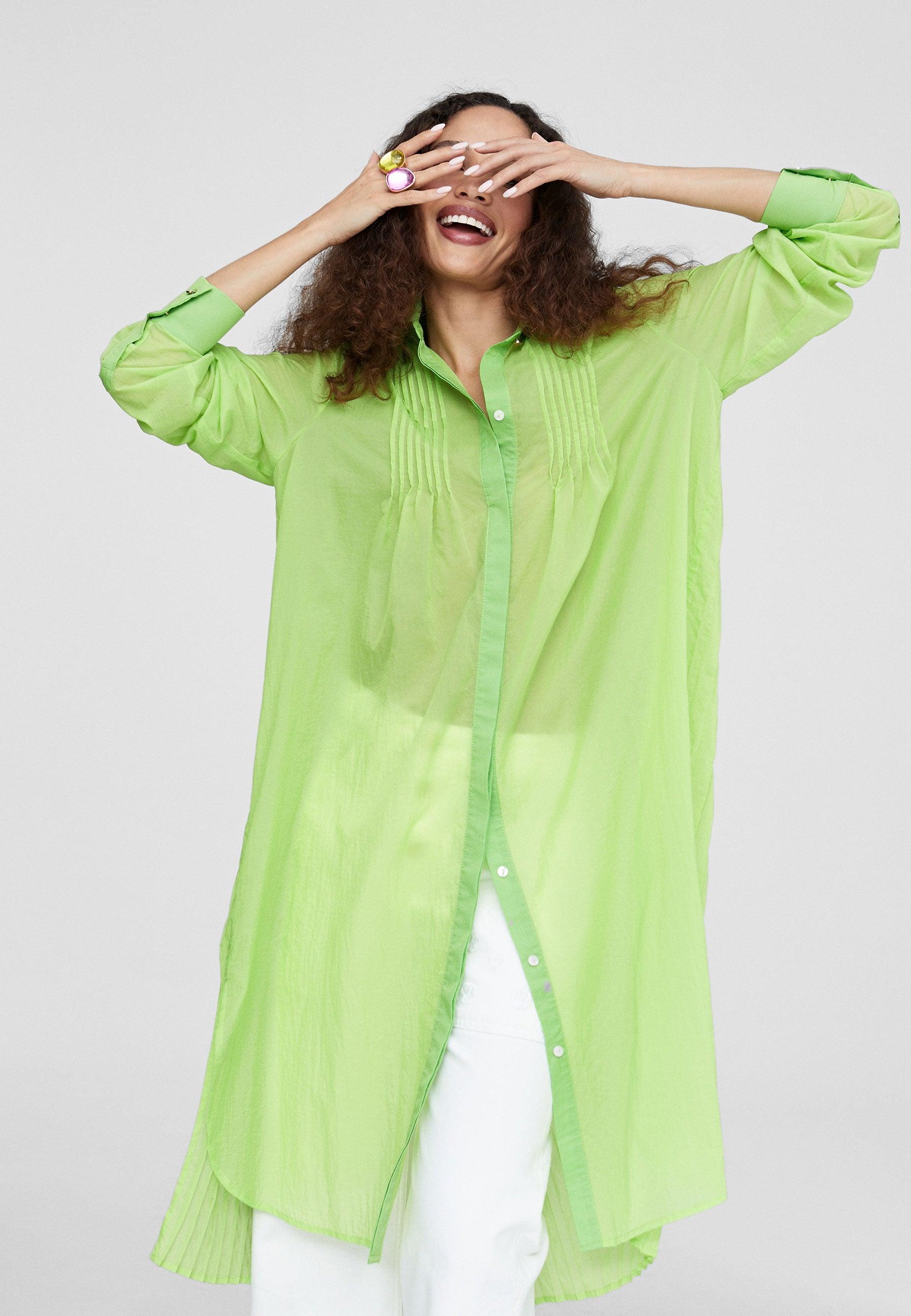 LS2415011-Pistachio-Long blouse with slits