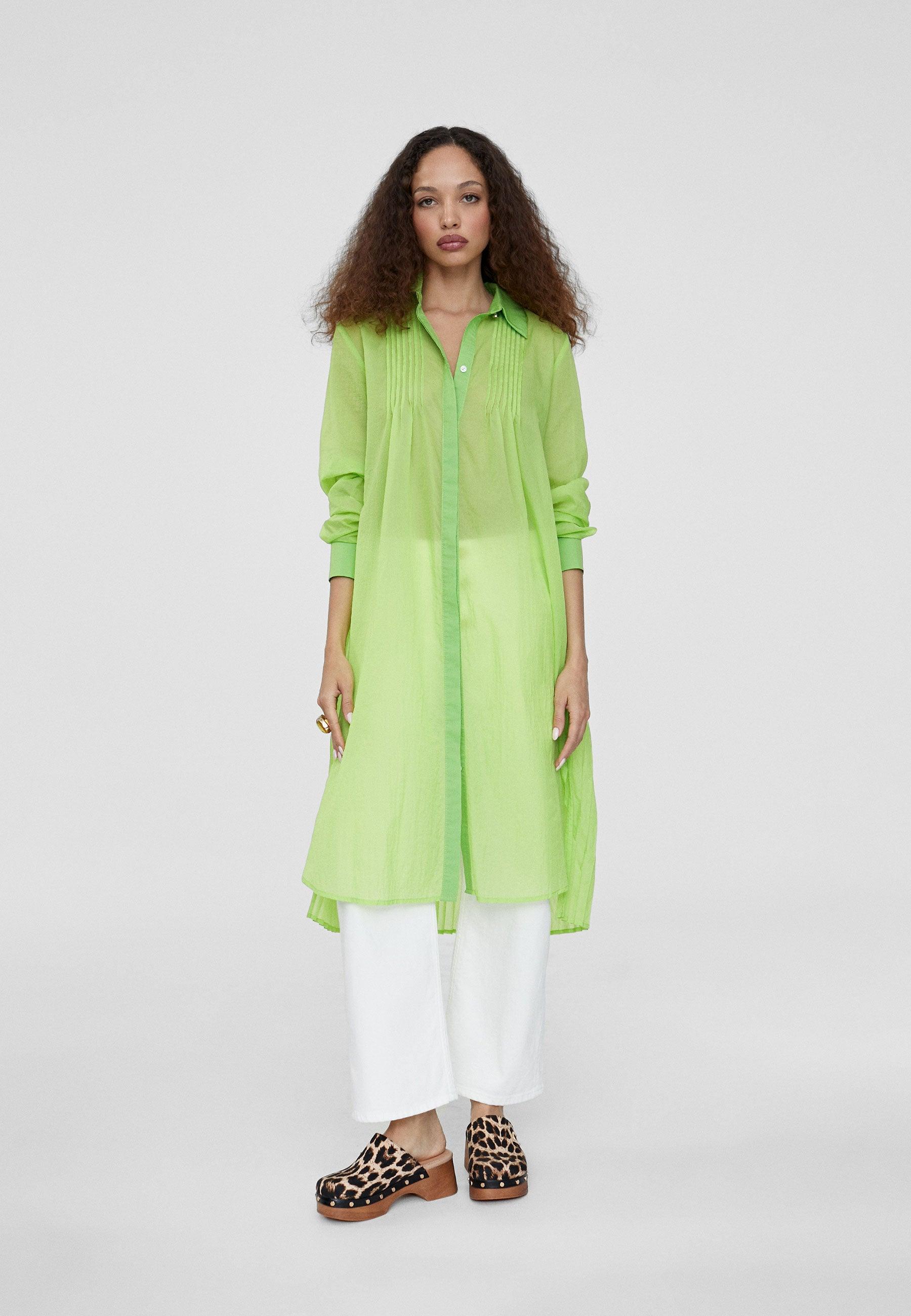 LS2415011-Pistachio-Long blouse with slits