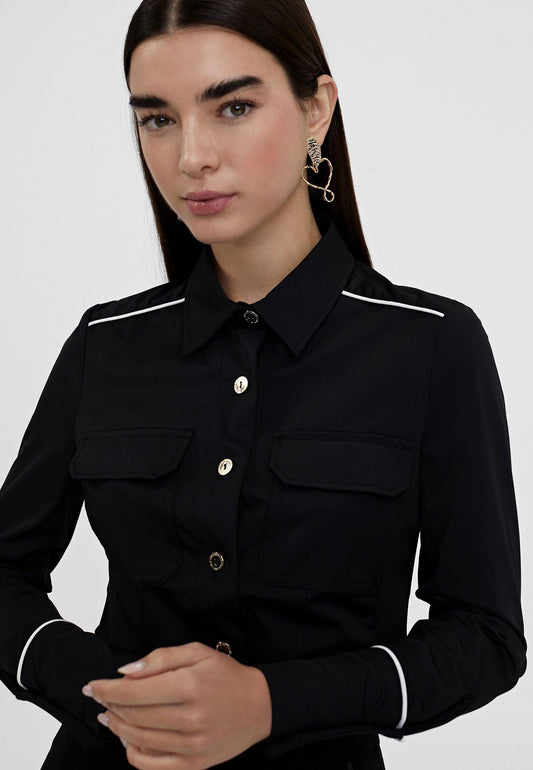 LS2415013-Black-Stretch shirt with contrast piping