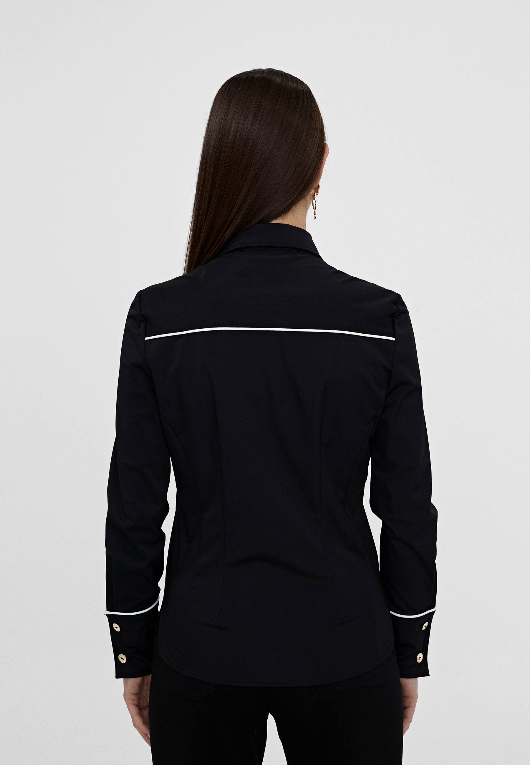 LS2415013-Black-Stretch shirt with contrast piping