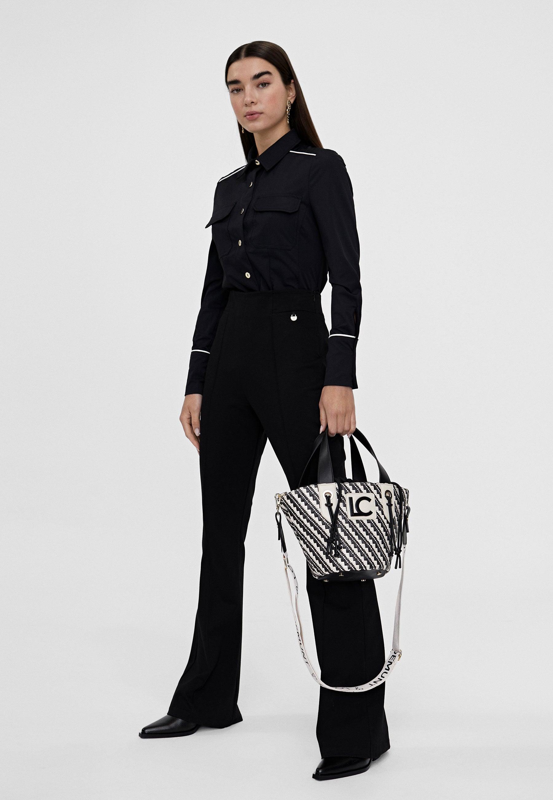 LS2415013-Black-Stretch shirt with contrast piping