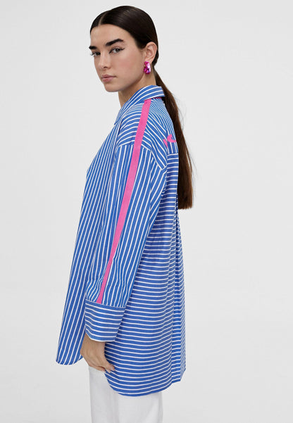 LS2415016-Blue-White-Oversize striped shirt