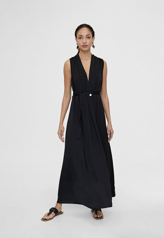 LS2416003-Black-Long V-neck dress