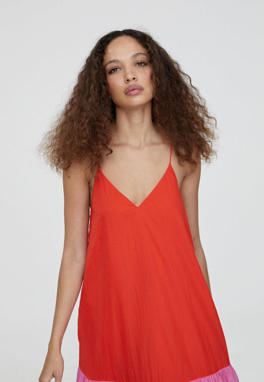 LS2416007-Pink-Long three-tone dress