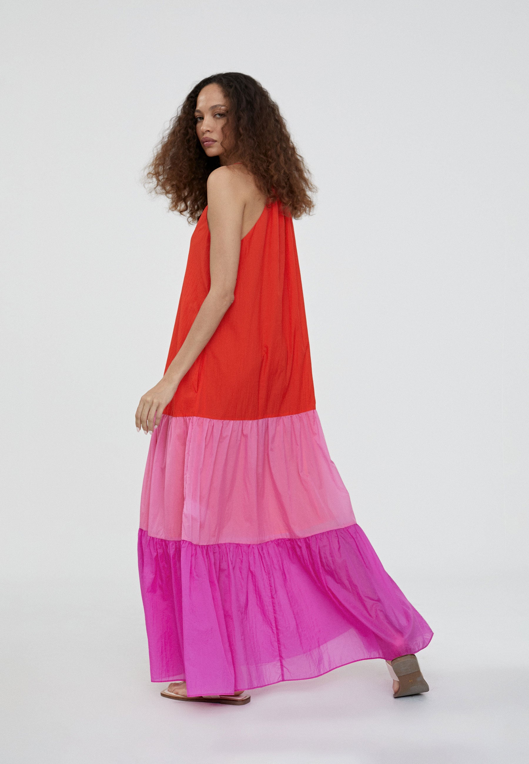 LS2416007-Pink-Long three-tone dress