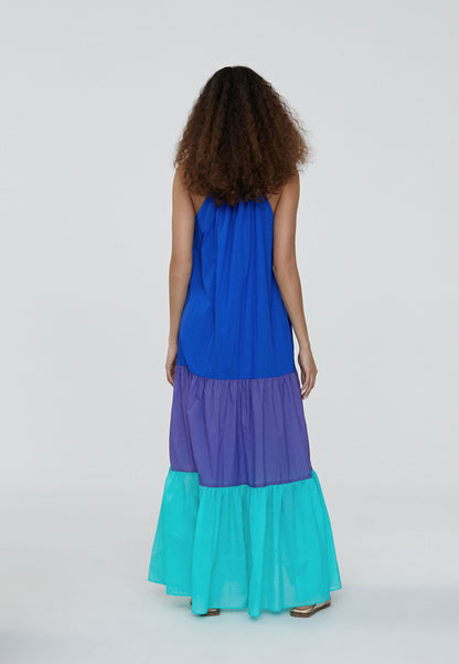 LS2416007-Turquoise-Long three-tone dress