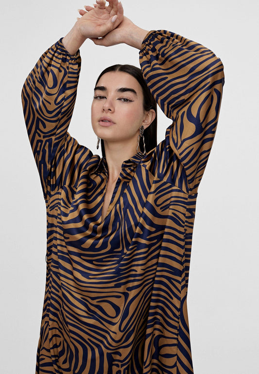 LS2416014-Brown-Blue-Zebra print dress