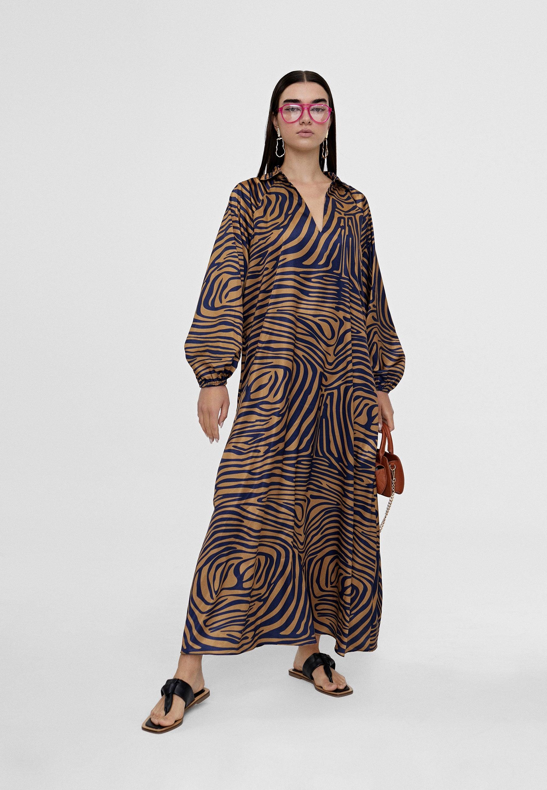 LS2416014-Brown-Blue-Zebra print dress