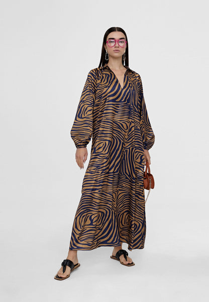 LS2416014-Brown-Blue-Zebra print dress