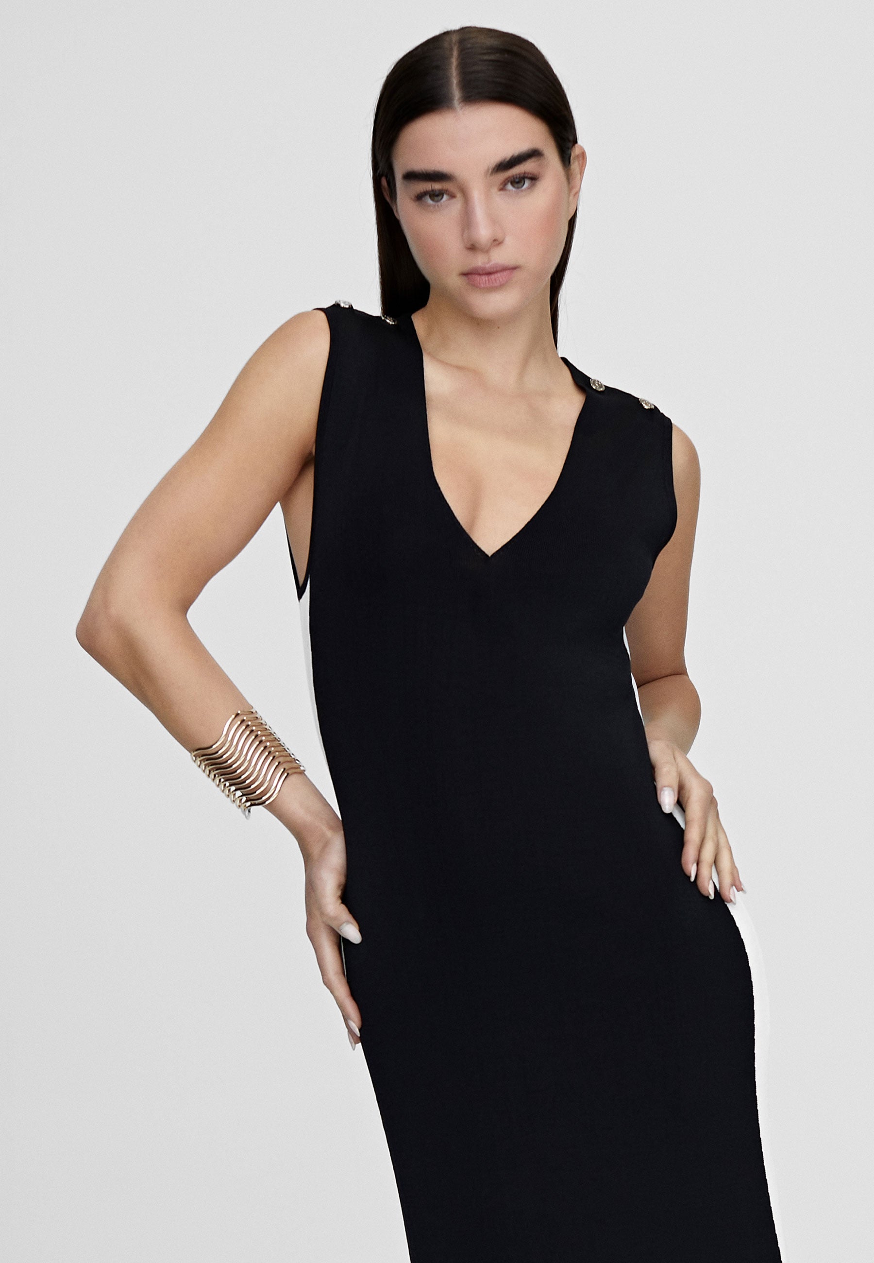 LS2416016-Black-White-Knit midi dress