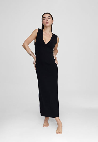 LS2416016-Black-White-Knit midi dress