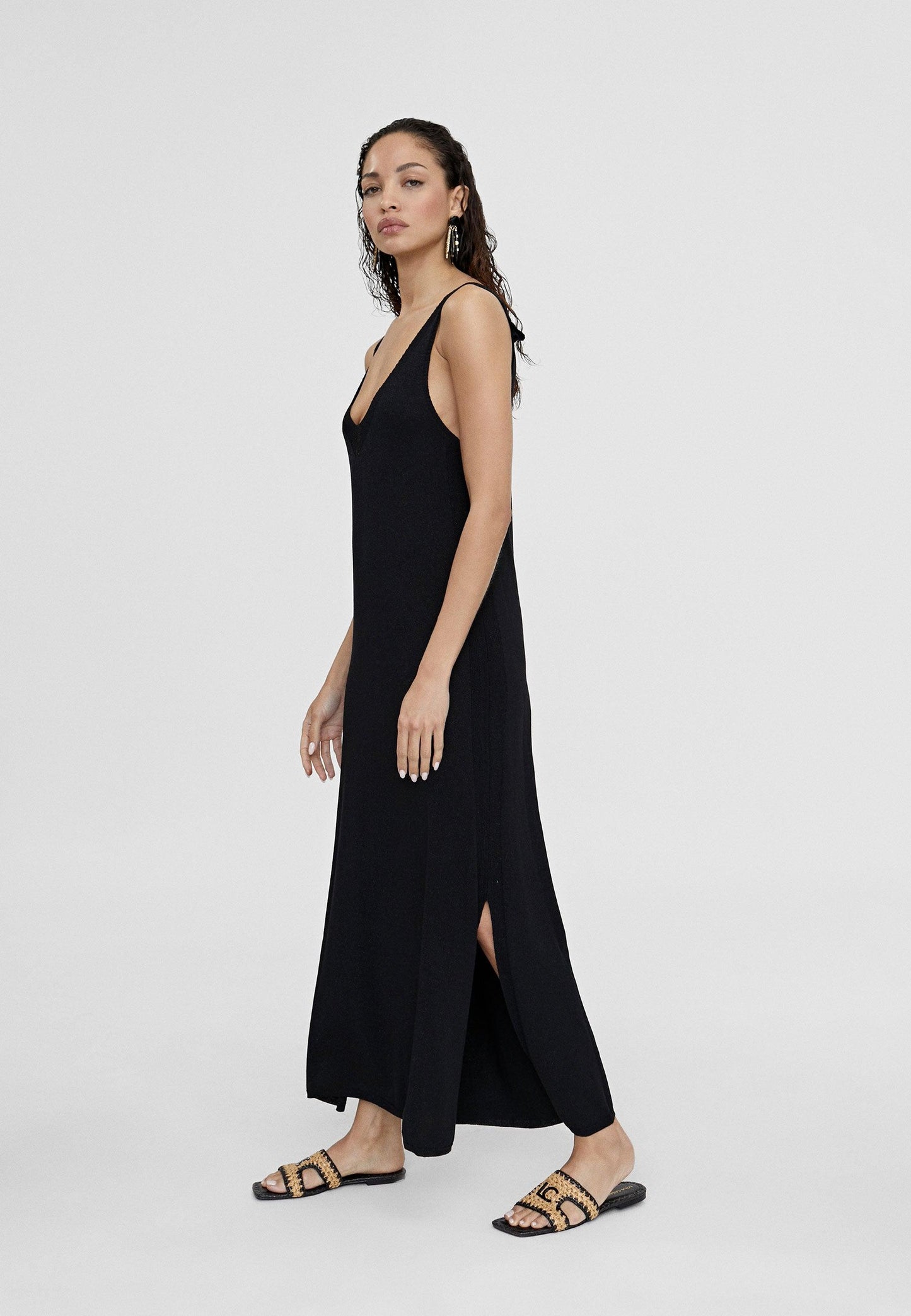 LS2416017-Black-Long knit dress