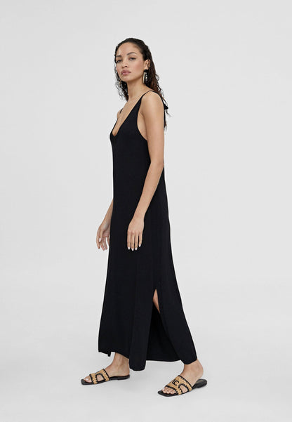 LS2416017-Black-Long knit dress