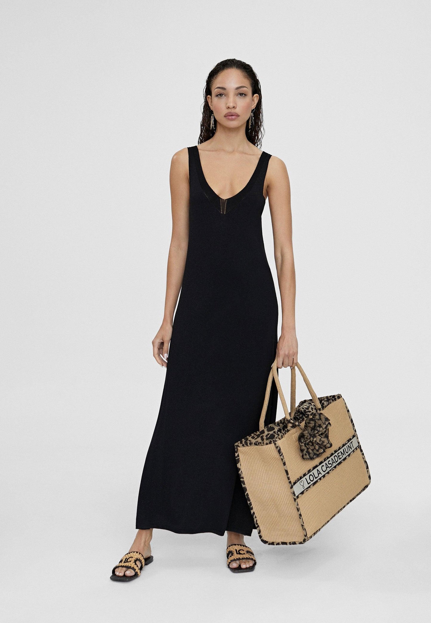 LS2416017-Black-Long knit dress