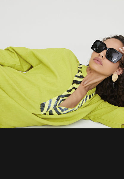 LS2416023-Pistachio-Half sleeve midi caftan