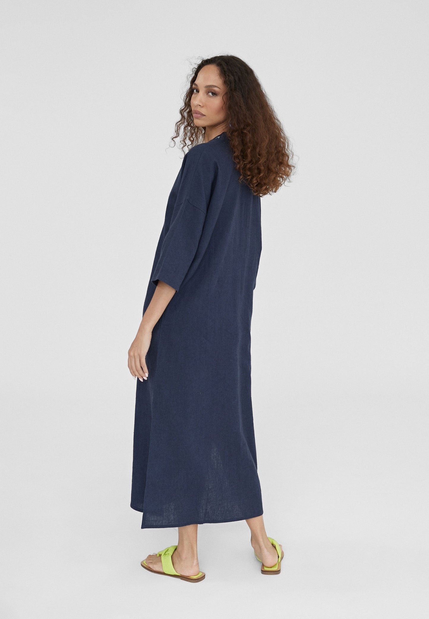 LS2416023-Navy-Half sleeve midi caftan