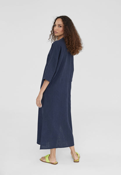 LS2416023-Navy-Half sleeve midi caftan