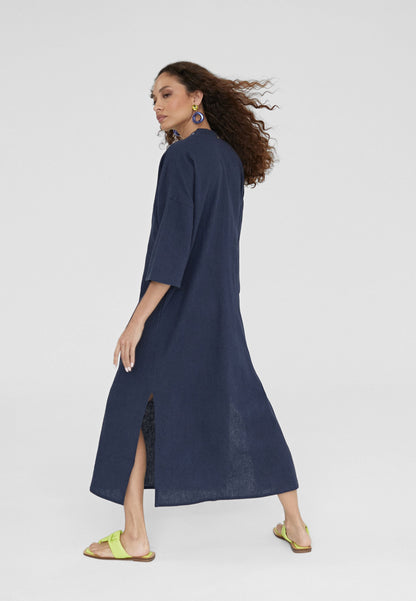 LS2416023-Navy-Half sleeve midi caftan