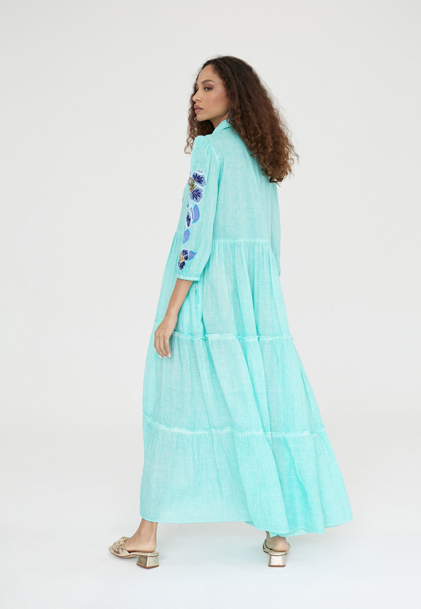 LS2416026-Turquoise-Long embroidered caftan