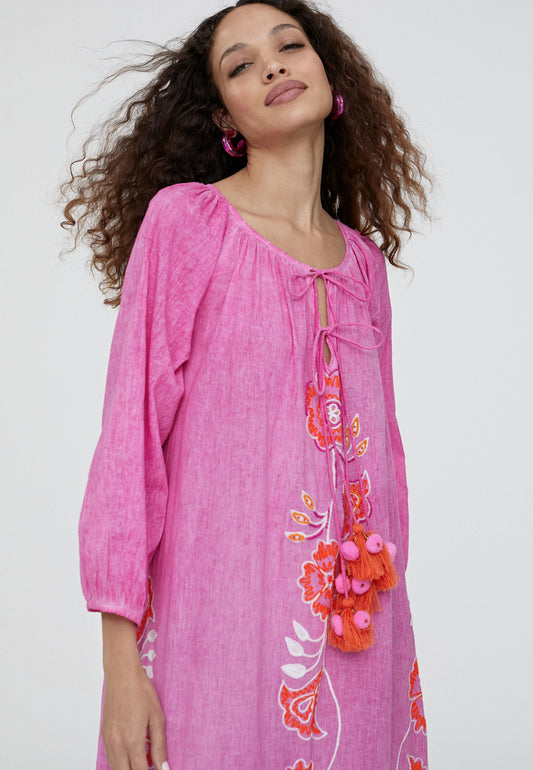 LS2416028-Fuchsia-Long embroidered caftan