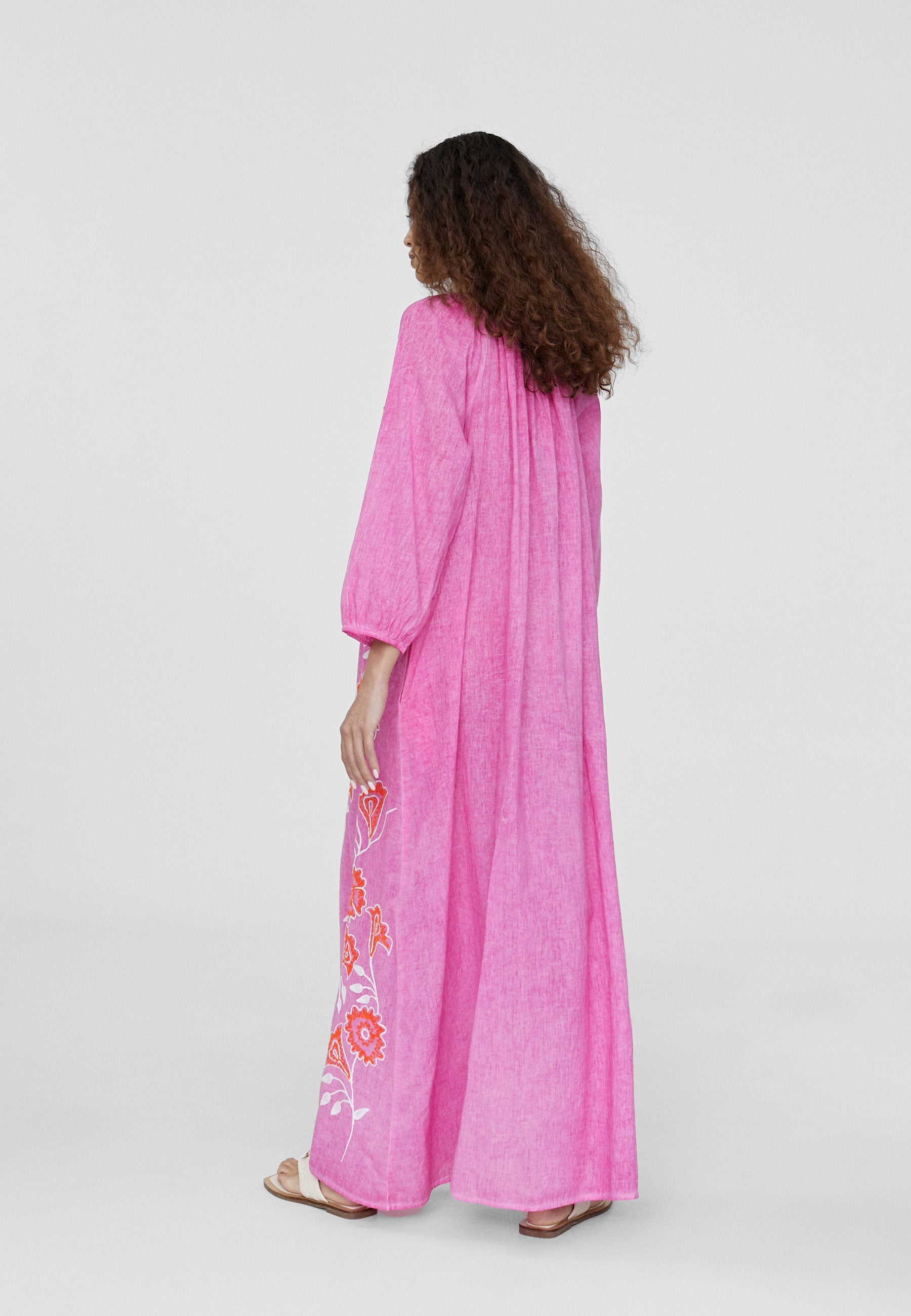 LS2416028-Fuchsia-Long embroidered caftan