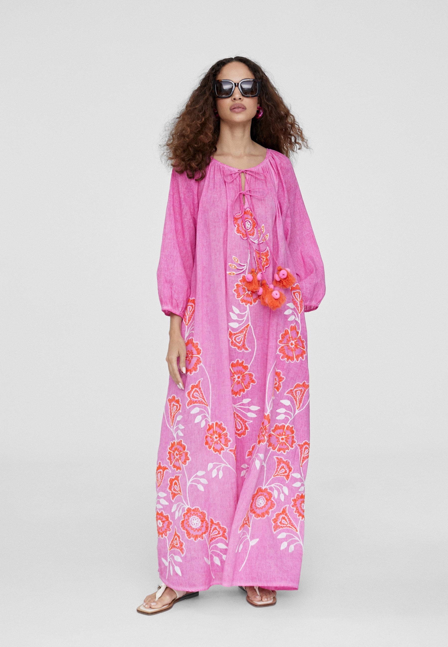 LS2416028-Fuchsia-Long embroidered caftan
